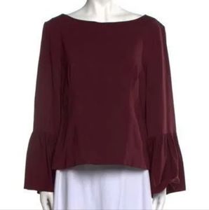 New Tibi Burgundy Crepe Bell Sleeve Top Size 10